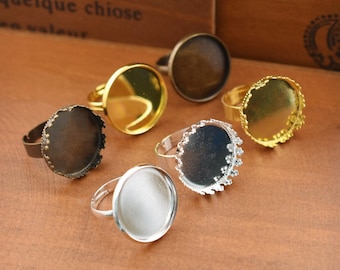 20mm Brass Adjustable Ring Base, Antique Bronze & Silver