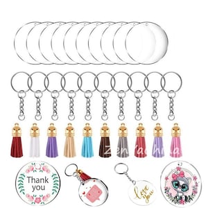 Cheap 48 Pcs Acrylic Keychain Blanks with Key Rings Transparent Acrylic  Ornaments Blanks Round Clear Discs Circles Tassel Set
