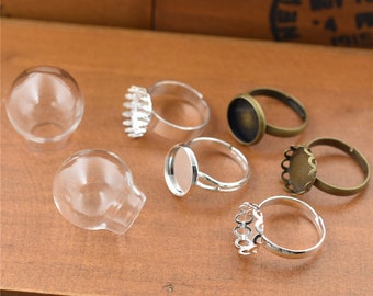 5set 20*12mm Empty Glass Globe Ring Set Glass Dome Glass vial Ring Jewelry Making Supply Rings DIY
