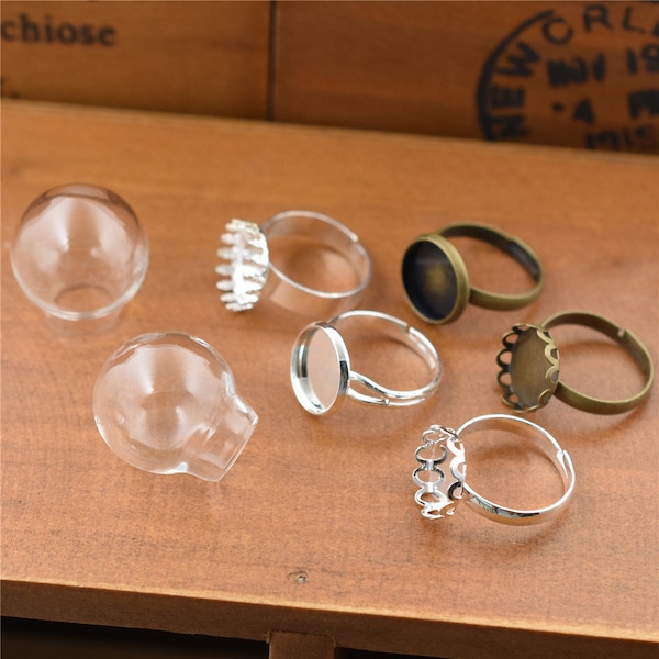 5set 20*12mm Empty Glass Globe Ring Set Glass Dome Glass vial Ring Jewelry Making Supply Rings DIY
