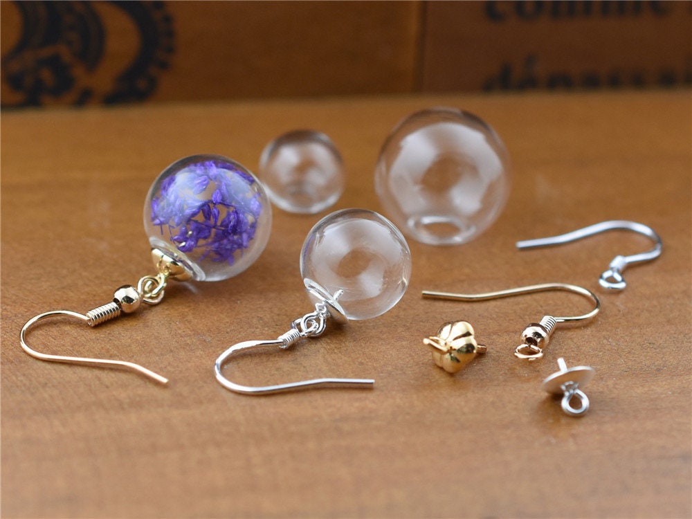 4sets 2 Pairs 10mm 12mm 14mm Empty Glass Ball Stud Earring - Etsy