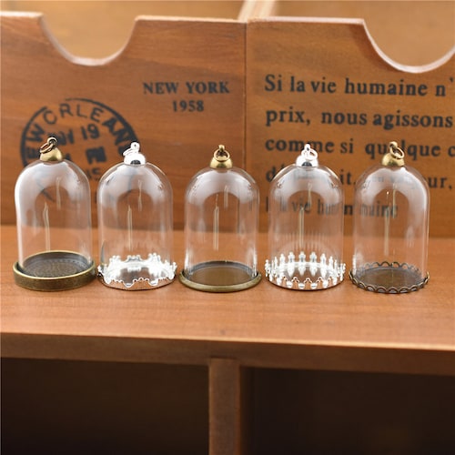5 ensembles de bouteilles en dôme en verre de tube de 38*25 mm avec ensemble de résultats Pendentif fiole en verre Globe en verre Fourniture de fabrication de bijoux Pendentif cloche en verre