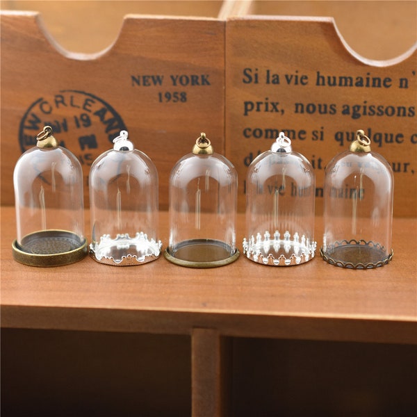 5sets 38*25mm Tube Glass dome bottles with findings set Glass vial pendant Glass globe Jewelry Making Supply Glass Bell Jar Pendant