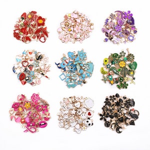 30Pcs Mixed Gold enamel Metal Charms,  DIY Jewelry Making KeyChain Pendant Multicolor Gold charms, diy craft supplies