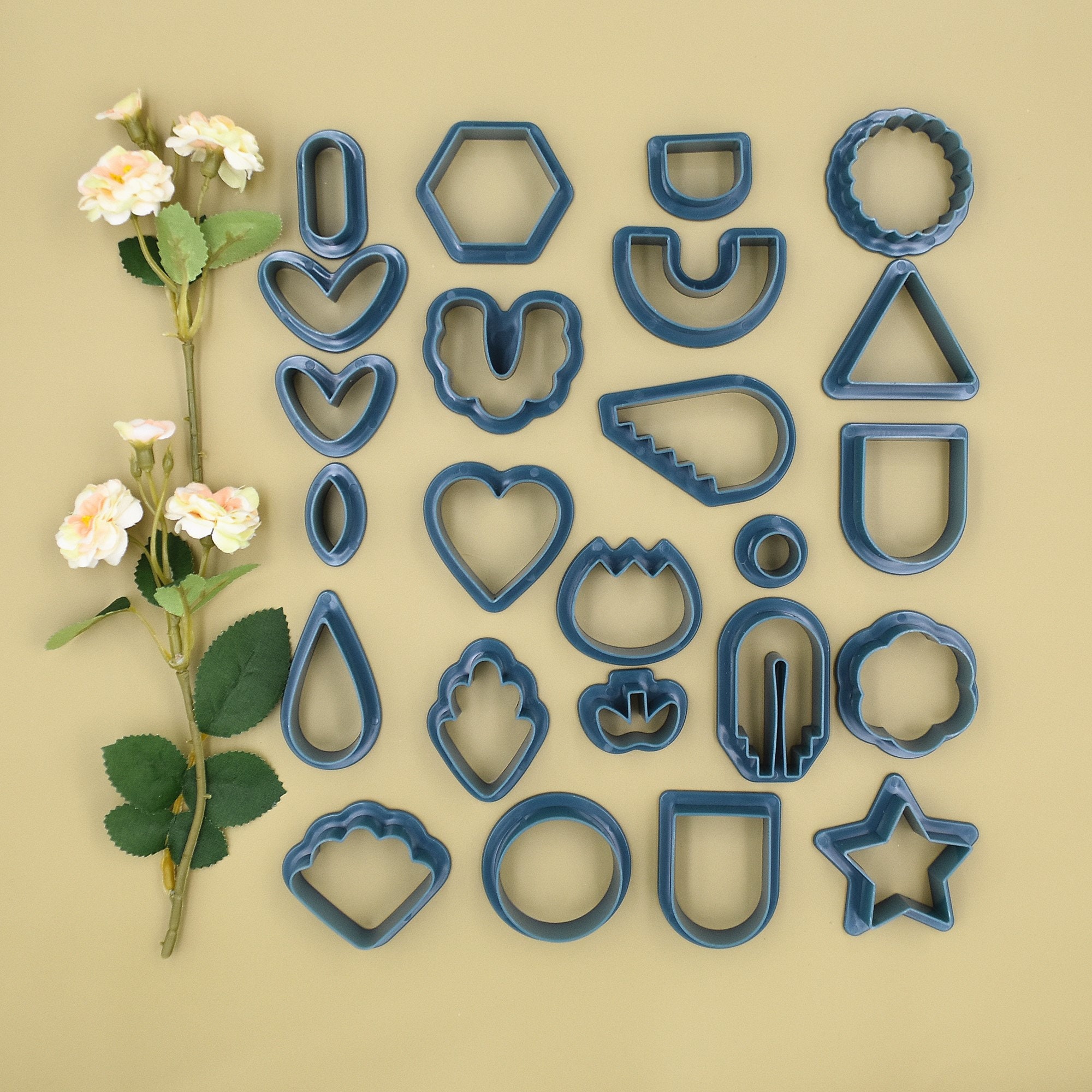 24Pcs Polymer Clay Cutters,10 Shapes Clay Cutters with Earring Cards,  Earring Hooks, Jump Rings for Polymer Clay Earring Jewelry Making 