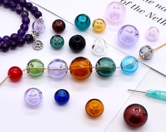 4x Colorful Hollow Glass Essential Oil Diffuser Beads – 10mm to 16mm, 14 Color, Design for DIY Aromatherapy Bracelet Making Jewelry Supplies