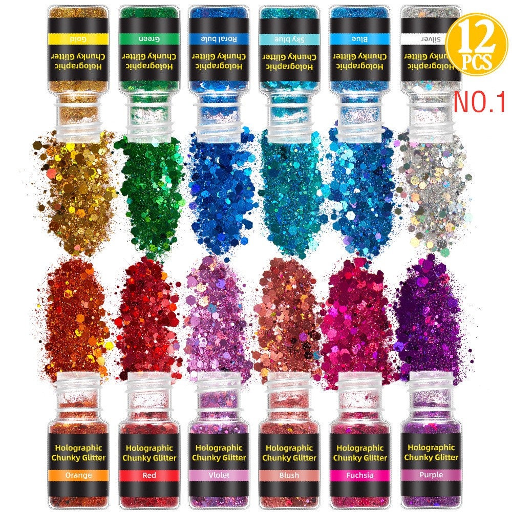 20 Farben Nagelglitzer-Pulver & Pailletten – Set Für Nail Art, UV-Gel, Basteln (Flasche 2,5x2,9cm)