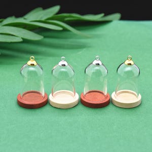 5sets 30*20mm tube Glass bottle clear Glass bell jar with wood base , Glass vial pendant Glass dome cover Jewelry making supply