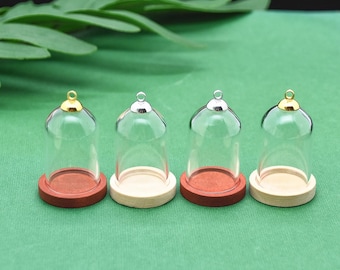 5sets 30*20mm tube Glass bottle clear Glass bell jar with wood base , Glass vial pendant Glass dome cover Jewelry making supply