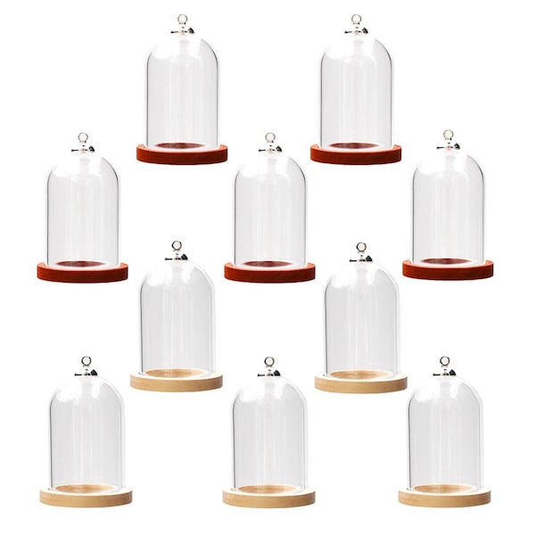 5sets 38 * 25mm Tube Bouteille en verre clair Cloche en verre avec base en bois, flacon en verre pendentif Couvercle en dôme en verre Fabrication de bijoux