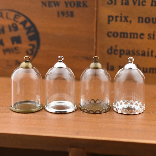 5pieces 25x18mm Bell Jar tube Glass Globe with findings set, Glass Vial Pendant Glass vial Empty Glass Dome Dlass Locket
