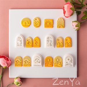 Cortadores de arcilla boho, cortadores de aretes de arcilla polimérica de Sun Island con pintura abstracta, cortadores de arcilla únicos, herramientas de arcilla, moldes de arcilla