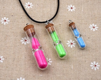 10pieces Cute Hourglass Small Glass Cork Bottle mini Sandy clock Glass vial pendant Jewelry charms DIY