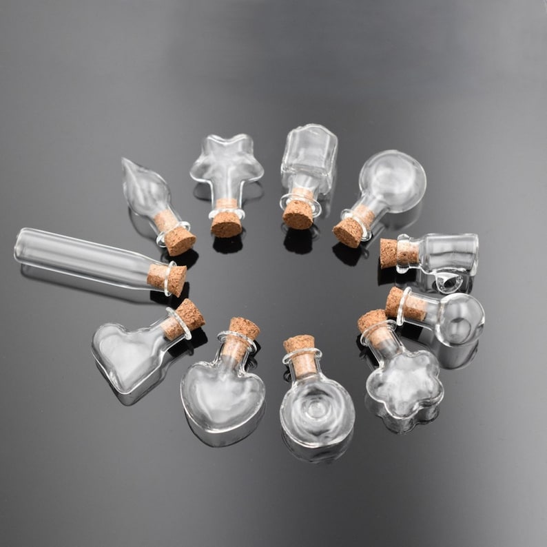 10pcs tiny glass bottle with cork cork bottles wishing bottles Sand bottle cork bottles blue Green Brown Clear choose giving silver hooks