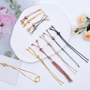 4Pcs Push and Pull Bracelet Chaîne Cuivre plaqué Véritable Or Boîte Chaîne Ajustement Bracelet DIY Accessoires