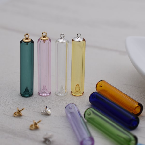 2Pcs Tube Flacons De Glaçure Colorée Diffuseur Parfum Rechargeable Huile Essentielle Colorée Flacons en verre Flacons en verre Pendentif flacon en verre