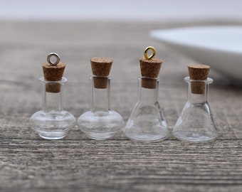 10 Pieces cork Glass vial pendant Mini Glass Bottle with Cork Cute Jars Wishing bottle Charms 4 Shape choose