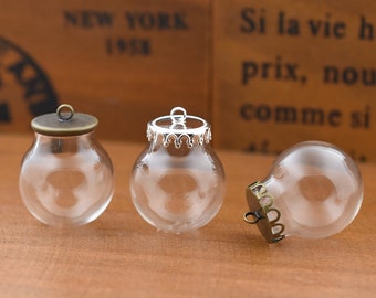 5set 20*12mm Empty Glass Bottle Glass Globe with cap set Glass vial pendant Glass Dome Charms Jewelry Pendant DIY