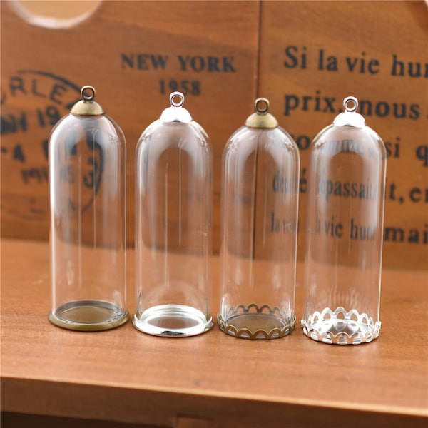 5pieces 50x18mm Bell Jar Glass Globe with findings, Glass Vial Pendant Glass dome Tube Glass locket