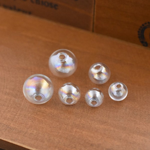 10pcs 10mm 12mm 16mm lustre nacré boule vide avec trou, pendentif flacon en verre perles de verre creuses globe de verre fabrication de bijoux