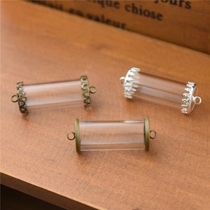 6sets 28x12mm Empty Glass tube with findings set Glass necklace pendant, Glass vial pendant cute charms Hollow Glass dome