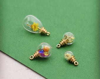 10Pcs Ball Shape Drop Shape Glass Vials with KC Gold Cap Glass Vial Pendant Stud Earring Charms Jewelry Making Supply