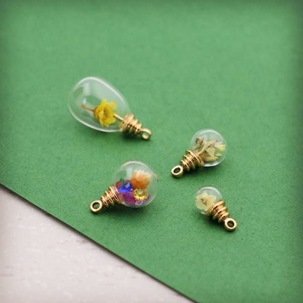 10Pcs Ball Shape Drop Shape Glass Flacons avec KC Gold Cap Glass Vial Pendant Stud Earring Charms Bijoux Making Supply