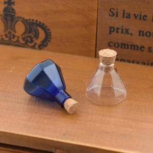 4 peças garrafa de vidro de cortiça octogonal com ganchos, frasco de vidro pingente mini frasco de vidro, jóias fazendo descobertas garrafas poliédricas