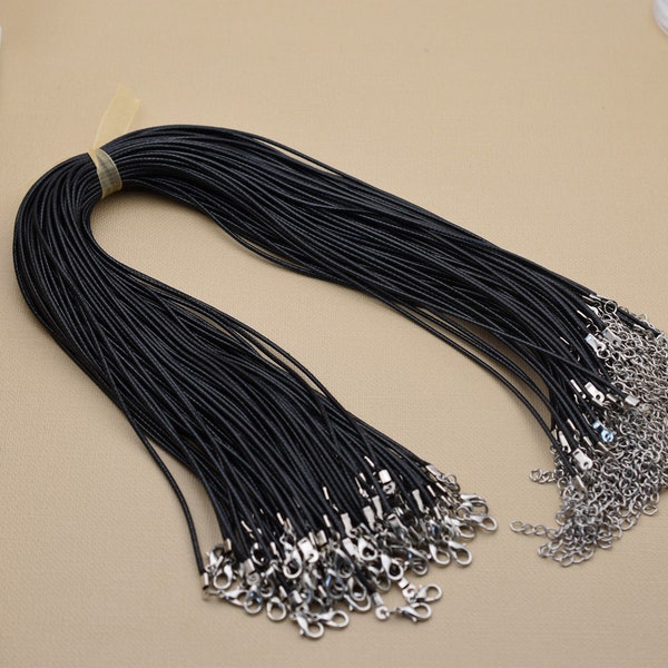 20pieces Waxed Cotton 1.5mm Wax Cord Thread Black Color Necklace Cords 45cm length 5cm extend chain Jewelry chain necklace cord
