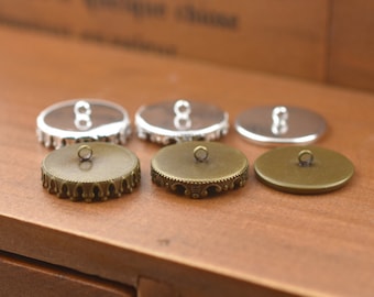 20mm brass setting base with hanger ring , button setting base antique bronze and silver color Time gem Cabochon base jewelry findings