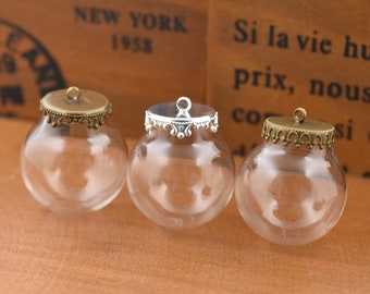 5set 25*15mm Empty Clear Glass Ball Glass Dome cover with cap set Glass Vial Pendant DIY Jewelry Supply Holiday decoration