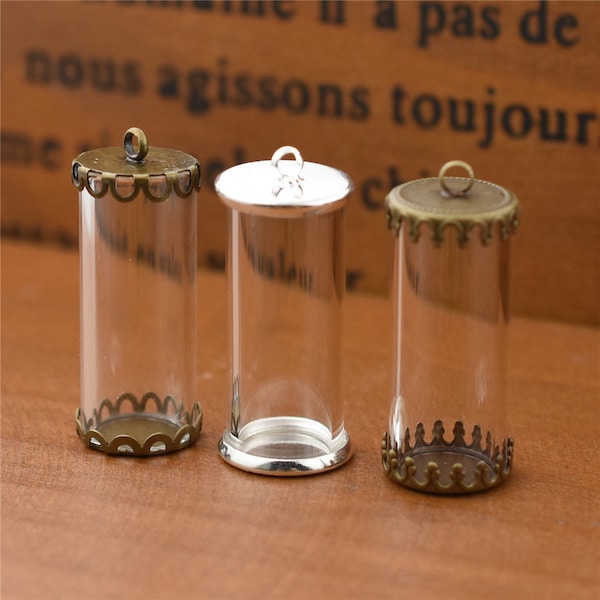 6sets 28x12mm Empty Glass tube with findings set Glass necklace pendant, Glass vial pendant cute charms Hollow Glass bell jar