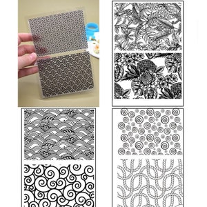 46種類のユニークなデザインのポリマークレイスタンプシート - DIYエンボスアート用の漫画幾何学模様、DIYエンボスアート陶芸ツール用品