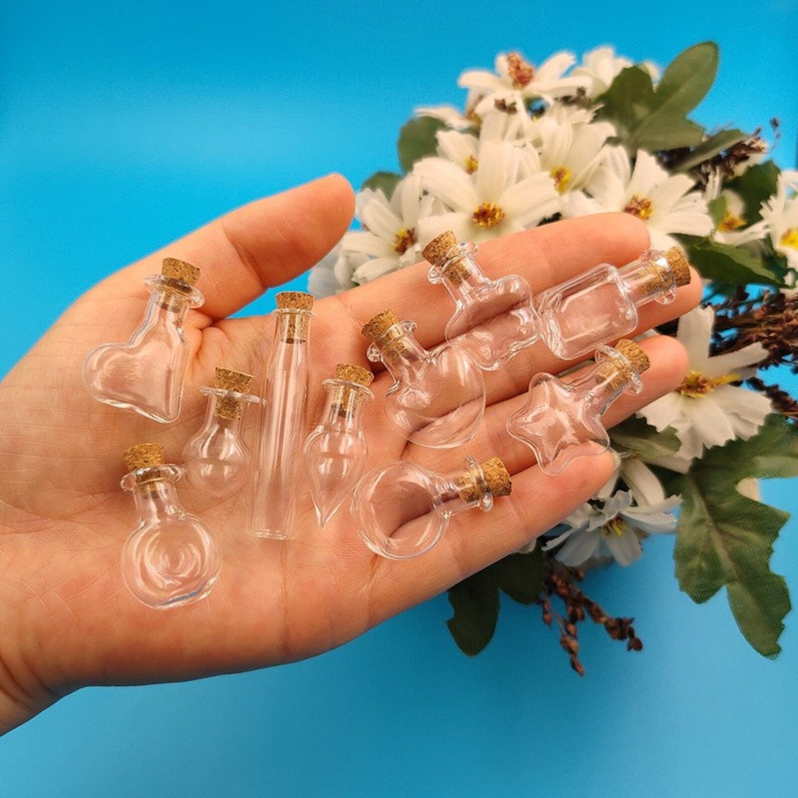 10pcs Tiny Glass Bottle With Cork giving Silver Hooks Cork Etsy