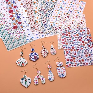 Set da 5 pezzi di carta per trasferimento di argilla polimerica Foglio per trasferimento di immagini floreali autunnali e primaverili per argilla polimerica 30 stile scegli