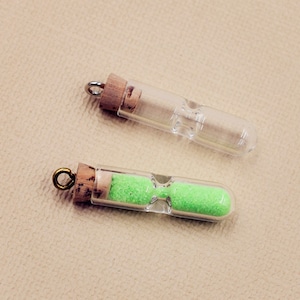 5X Hourglass 30*8mm cute mini Sand clock with Brass setting base , glass vial pendant necklace pendant charms