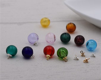 2Pcs 12mm Coloured glaze ball beads Diffuser Perfume Refillable Essential Oil Vials Stud Earrings Beads