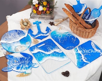 Silicone Mold for Sea Turtle Whale Anchor Tray with Handle Ornaments DIY Crafts Epoxy Resin Mould Home Decoration Set the table Coaster