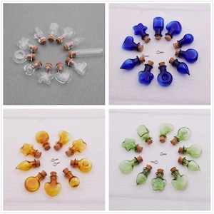 10pcs tiny glass bottle with cork (giving silver hooks) cork bottles wishing bottles bottle charms blue Green Brown Clear choose