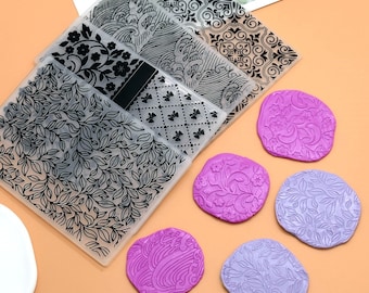 Polymer Clay Tools Embossing Folders Clay Stamps, Polymer Clay Embossing Tool Flower Pottery Stamps Clay Texture Sheets Clay mold