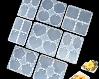 Resin Pendant Casting Molds, Hearts Flower Rectangle etc. Shape Silicone Mold for Peandant Making Key-Chain Charms