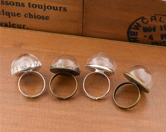 5sets 20mm Glass Dome Cover with Ring base Jewelty Ring Making Supply Cabochon Ring DIY