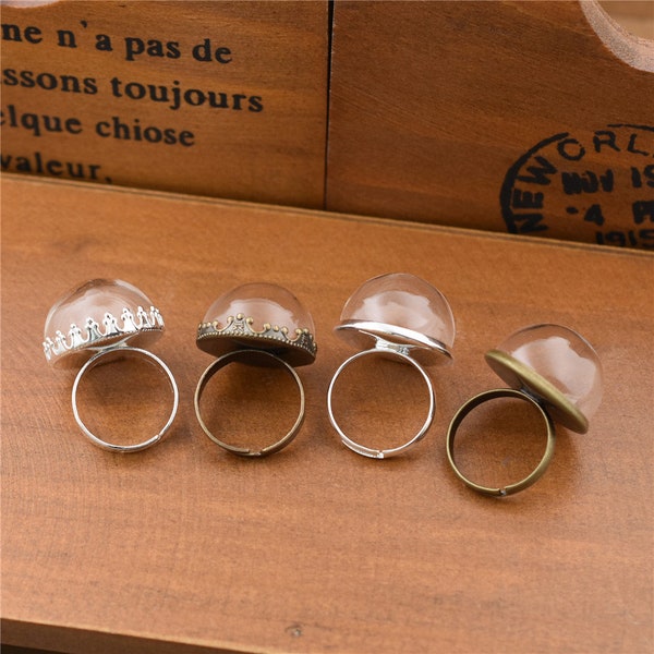 5 ensembles 20mm couvercle de dôme en verre avec base d'anneau bague de bijouterie faisant l'approvisionnement anneau de Cabochon bricolage