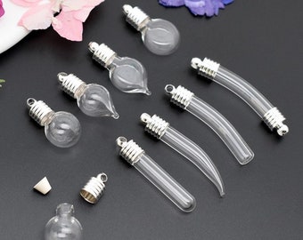 5pcs 6mm Outside open Dia. Glass vials Name on rice bottles Wish bottles, Delicate and high quality Glass vail pendant 6 designs choose