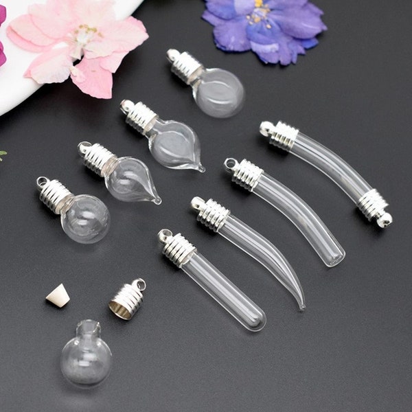 5pcs 6mm Outside open Dia. Glass vials Name on rice bottles Wish bottles, Delicate and high quality Glass vail pendant 6 designs choose