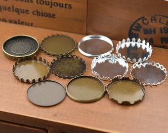 25mm Brass Cabochon Setting Base, Antique Bronze and Silver