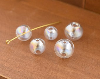 10Pcs 10mm 12mm 14mm Pearly lustre Empty ball with double hole, Glass vial pendant Hollow Glass Globe Jewelry making Glass Beads