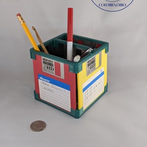 3D Printed Retro Computing Desk Organizer with Upcycled Floppy Disks - Customizable Colors | Fast Shipping