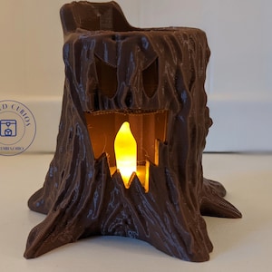 3D Printed Spooky Halloween tree light up desk ornament - Flicker LED light included