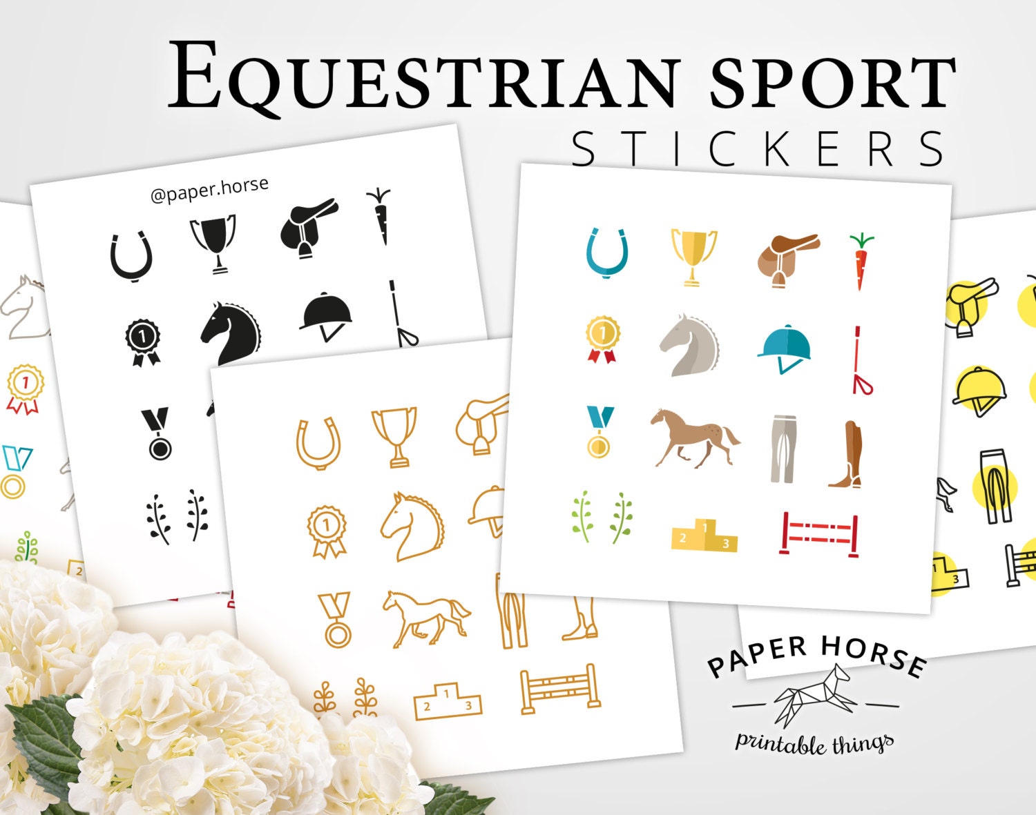 Equestrian sport Horse printable stickers for planner PDF | Etsy